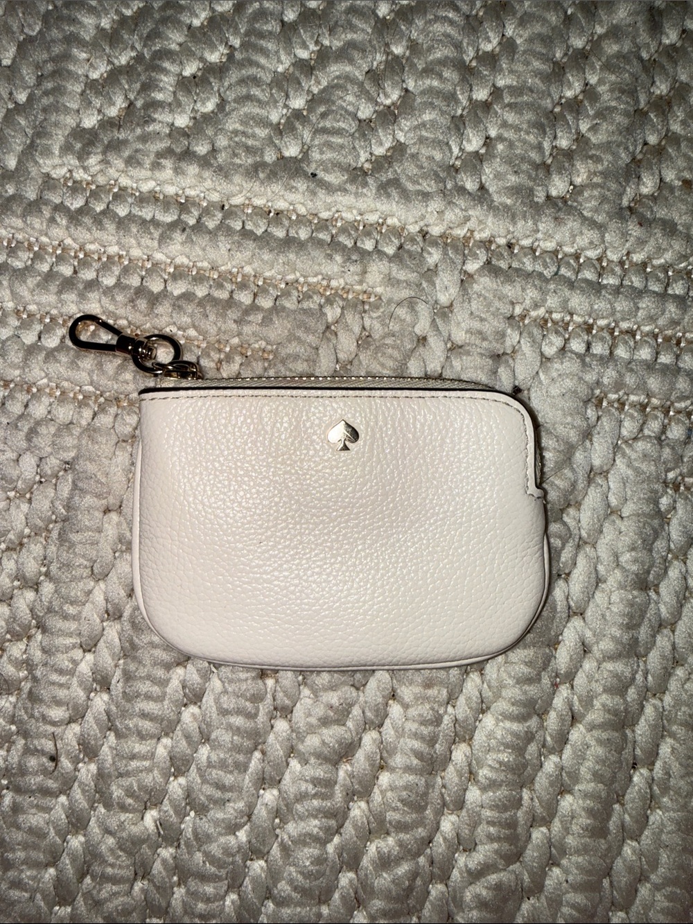 kate spade Cream Pebbled Leather Key Pouch with Gold Spade Accent